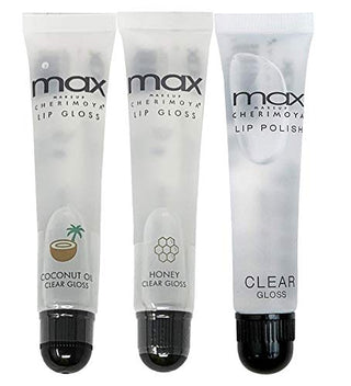 (3Pack) MAX Makeup Cherimoya Lip Polish Clear Set Clear Gloss (Original+Coconut+Honey)