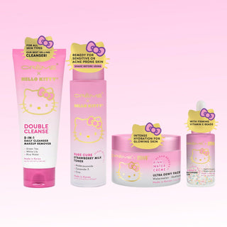 The Crème Shop x Hello Kitty Kawaii Klean Vault: Klean Beauty Skincare with Facial Cleanser, Strawberry Milk Toner, Pink Water Crème, Brightening Serum for Pure K-Beauty Experience