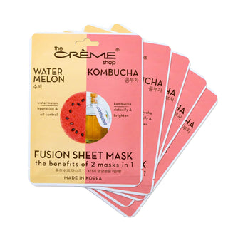 The Crème Shop Natural Essence Fusion Face Mask - Korean Facial Skin Care and Moisturizer - Watermelon & Kombucha for Soothing, Hydrating, Vitamin A, Anti-Aging, Brightening - 5 Sheet Set