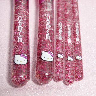 The Creme Shop Hello Kitty Luv Wave Brush Collection - Versatile & Silky-Soft Makeup Brushes - Precise Shader, Blending Brush, Angled Detailer, Blush Brush, Powder Brush - Durable & Easy to Wash - Set
