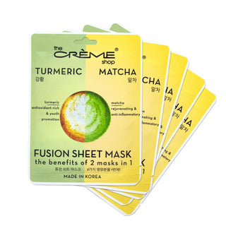 The Crème Shop Natural Essence Fusion Face Mask - Korean Facial Skin Care and Moisturizer - Turmeric & Matcha 5 Sheets Set
