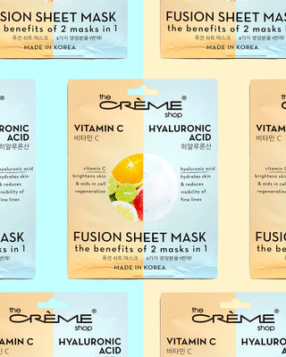 The Crème Shop - Vitamin C & Hyaluronic Acid Fusion Full Face Masks, Korean Facial Skin Care and Moisturizer - Hydrating, blackhead remover, scar cream Natural Beauty Essence - 5 Sheets Set